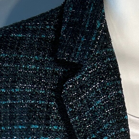 Talbots SZ 10 Tailored Tweed Boxy Blazer Teal & Black Academia Preppy Old Money - Picture 8 of 11